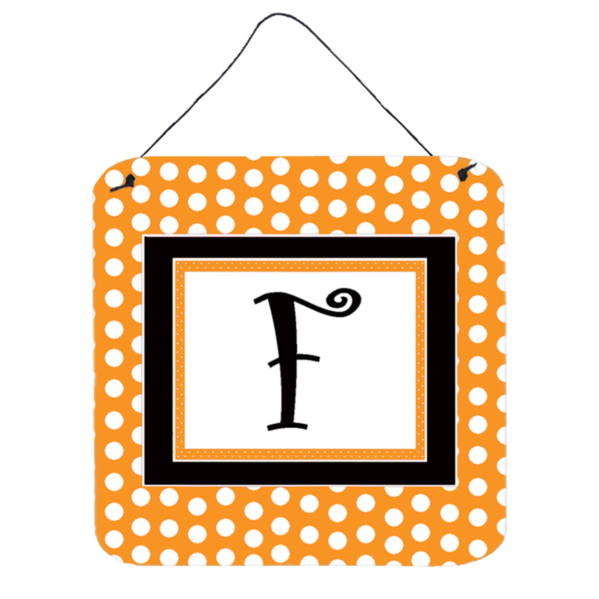 Letter F Initial Monogram  Orange Polkadots Wall Or Door Hanging Prints