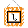 Letter L Initial Monogram  Orange Polkadots Wall Or Door Hanging Prints