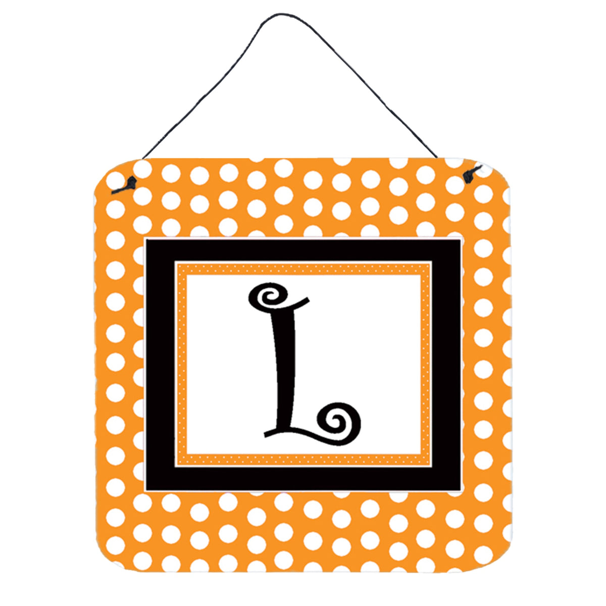 Letter L Initial Monogram  Orange Polkadots Wall Or Door Hanging Prints