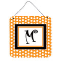 Letter M Initial Monogram  Orange Polkadots Wall Or Door Hanging Prints