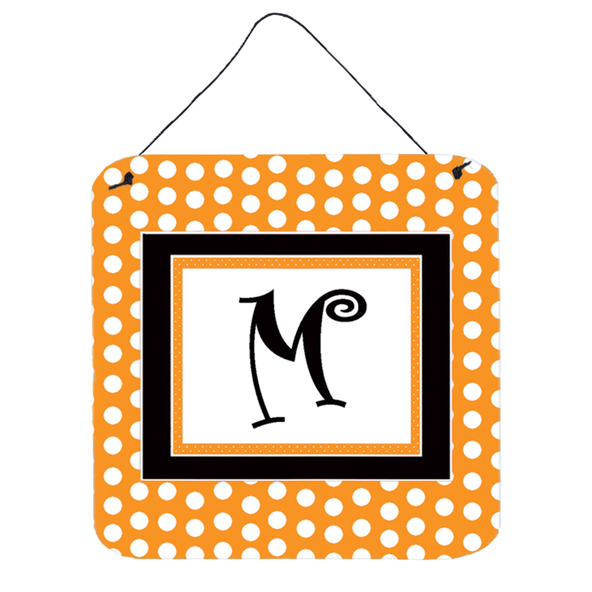 Letter M Initial Monogram  Orange Polkadots Wall Or Door Hanging Prints