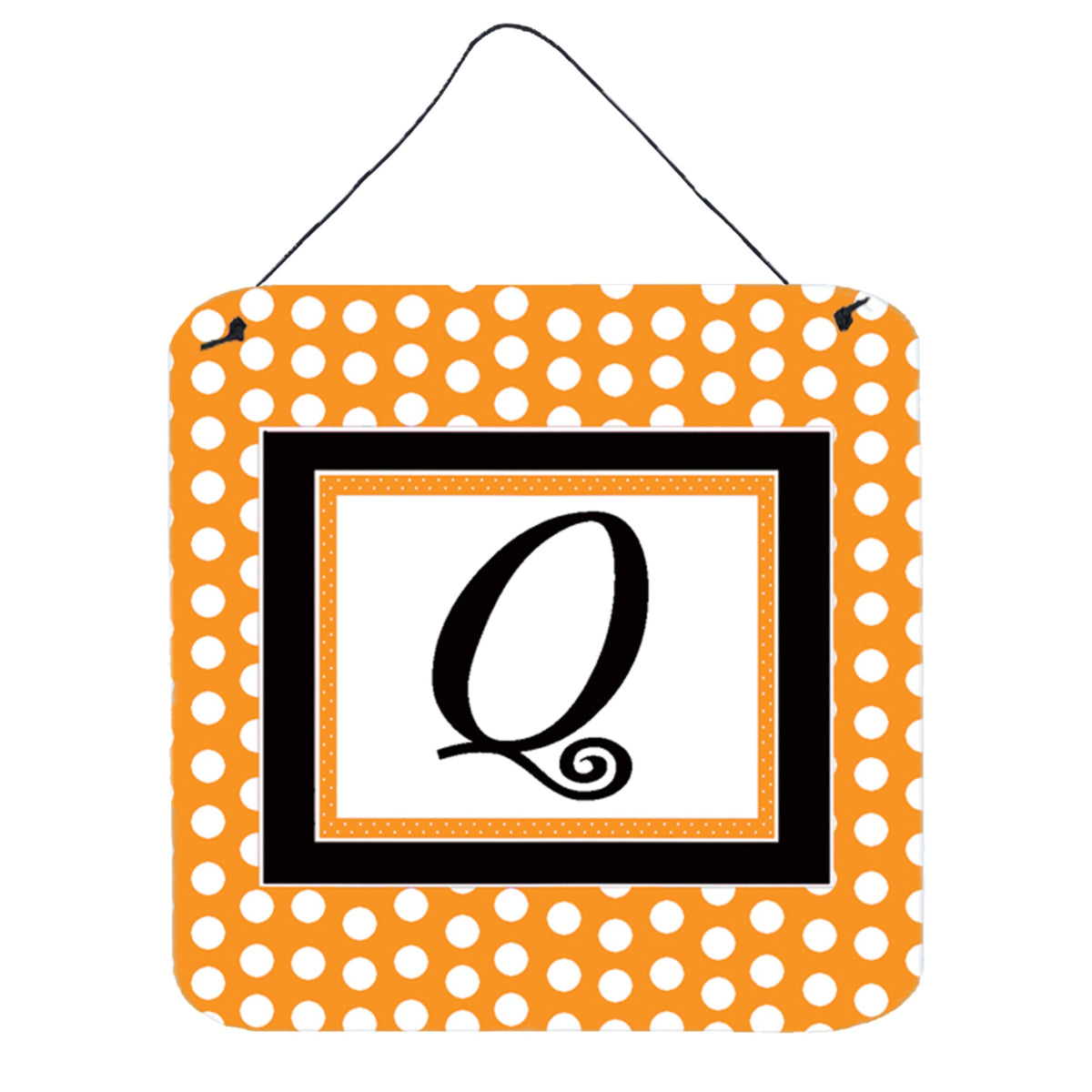 Letter Q Initial Monogram  Orange Polkadots Wall Or Door Hanging Prints