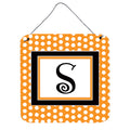Letter S Initial Monogram  Orange Polkadots Wall Or Door Hanging Prints