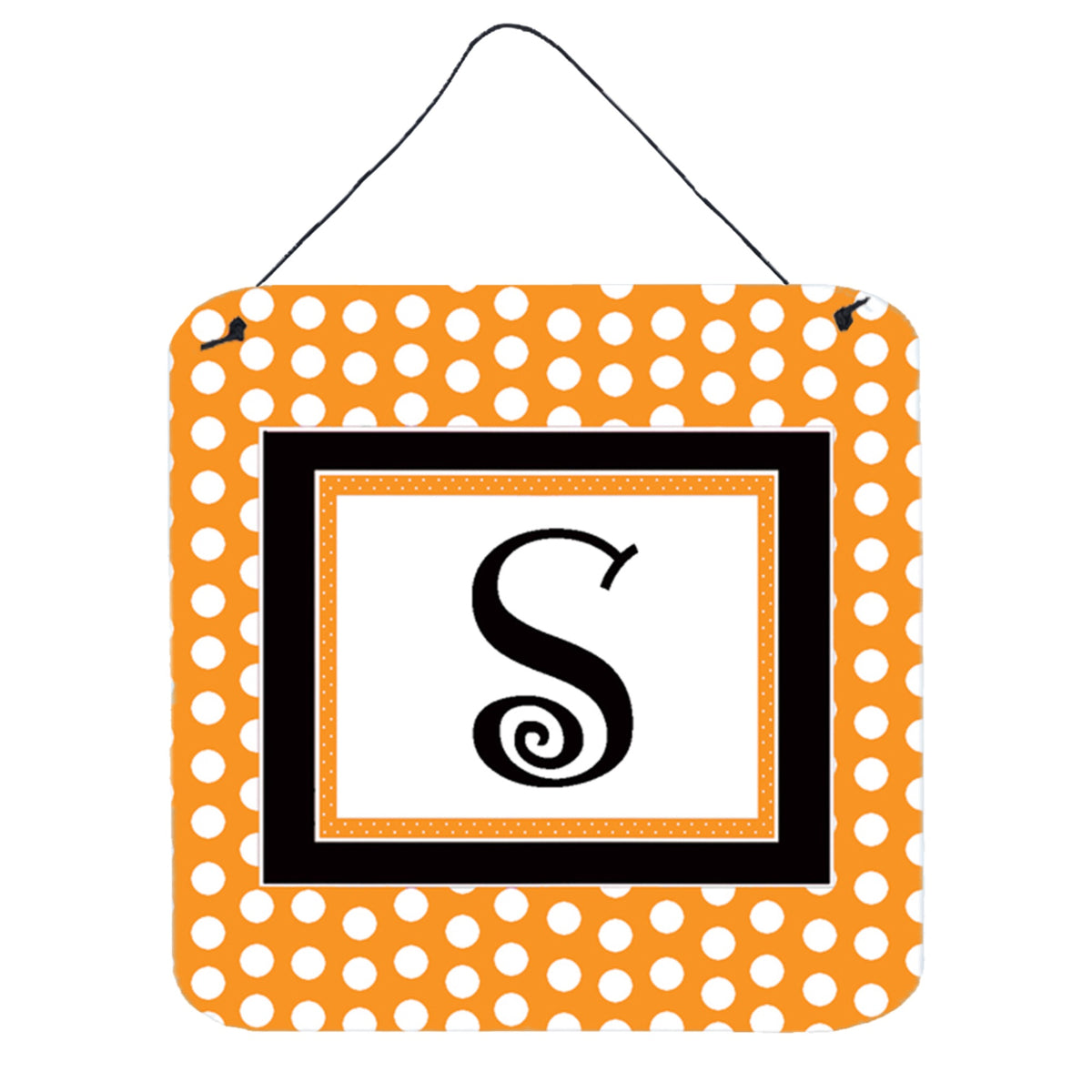 Letter S Initial Monogram  Orange Polkadots Wall Or Door Hanging Prints