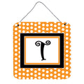 Letter T Initial Monogram  Orange Polkadots Wall Or Door Hanging Prints