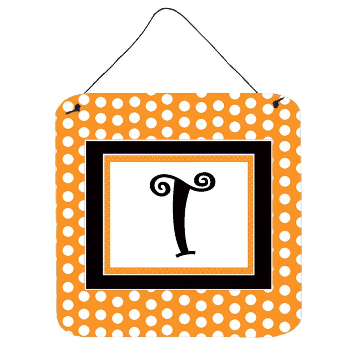 Letter T Initial Monogram  Orange Polkadots Wall Or Door Hanging Prints