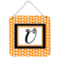 Letter U Initial Monogram  Orange Polkadots Wall Or Door Hanging Prints