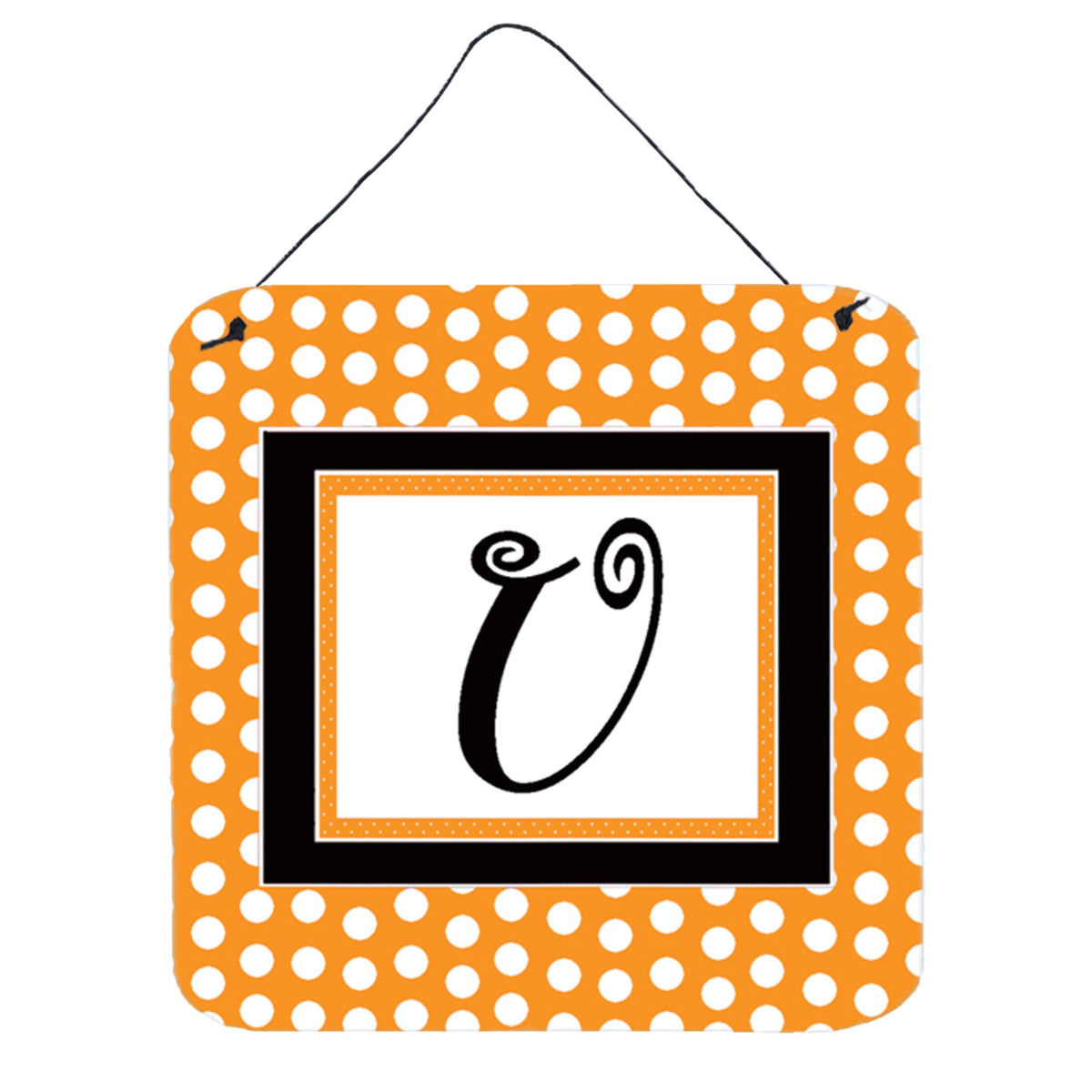 Letter U Initial Monogram  Orange Polkadots Wall Or Door Hanging Prints