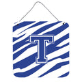 Letter T Initial Tiger Stripe Blue And White Wall Or Door Hanging Prints