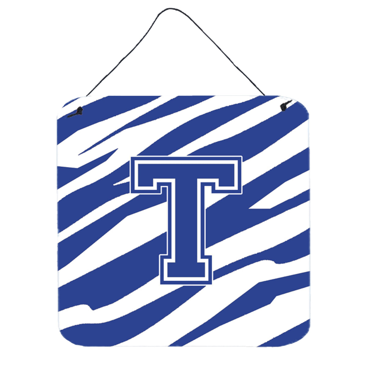 Letter T Initial Tiger Stripe Blue And White Wall Or Door Hanging Prints