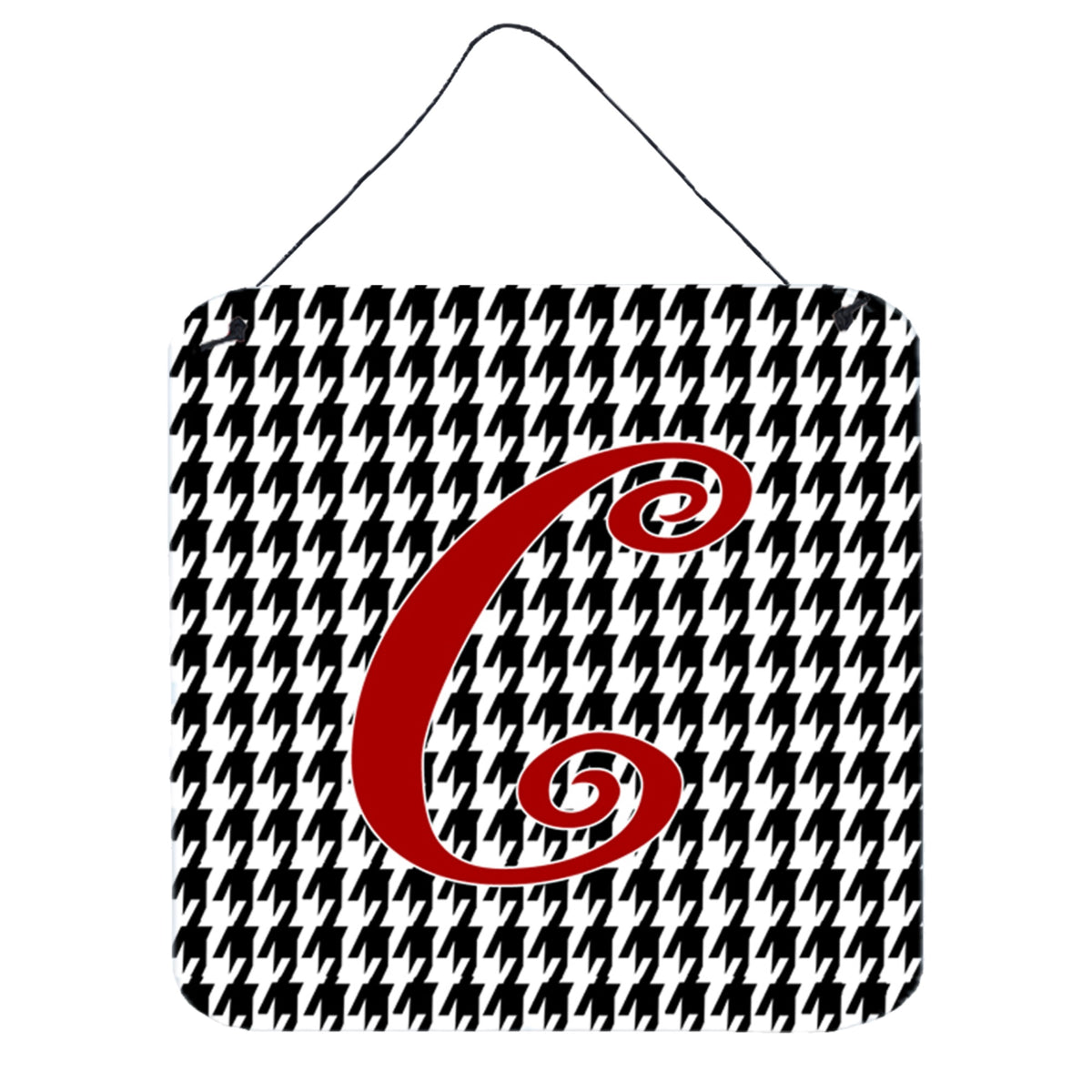 Letter C Initial Monogram  Houndstooth Black Wall Or Door Hanging Prints