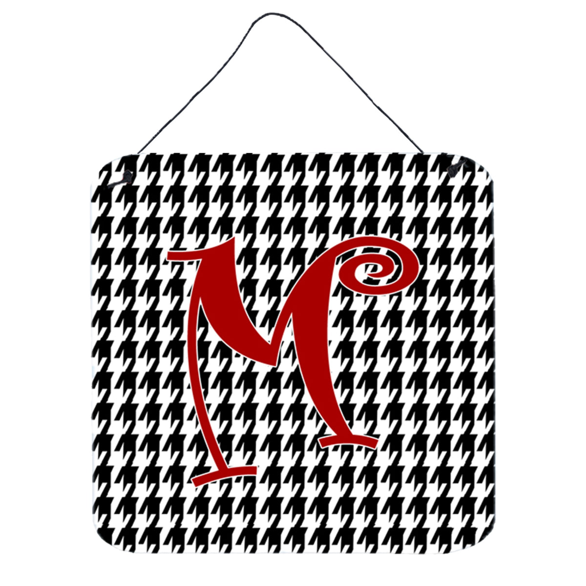 Letter M Initial Monogram  Houndstooth Black Wall Or Door Hanging Prints