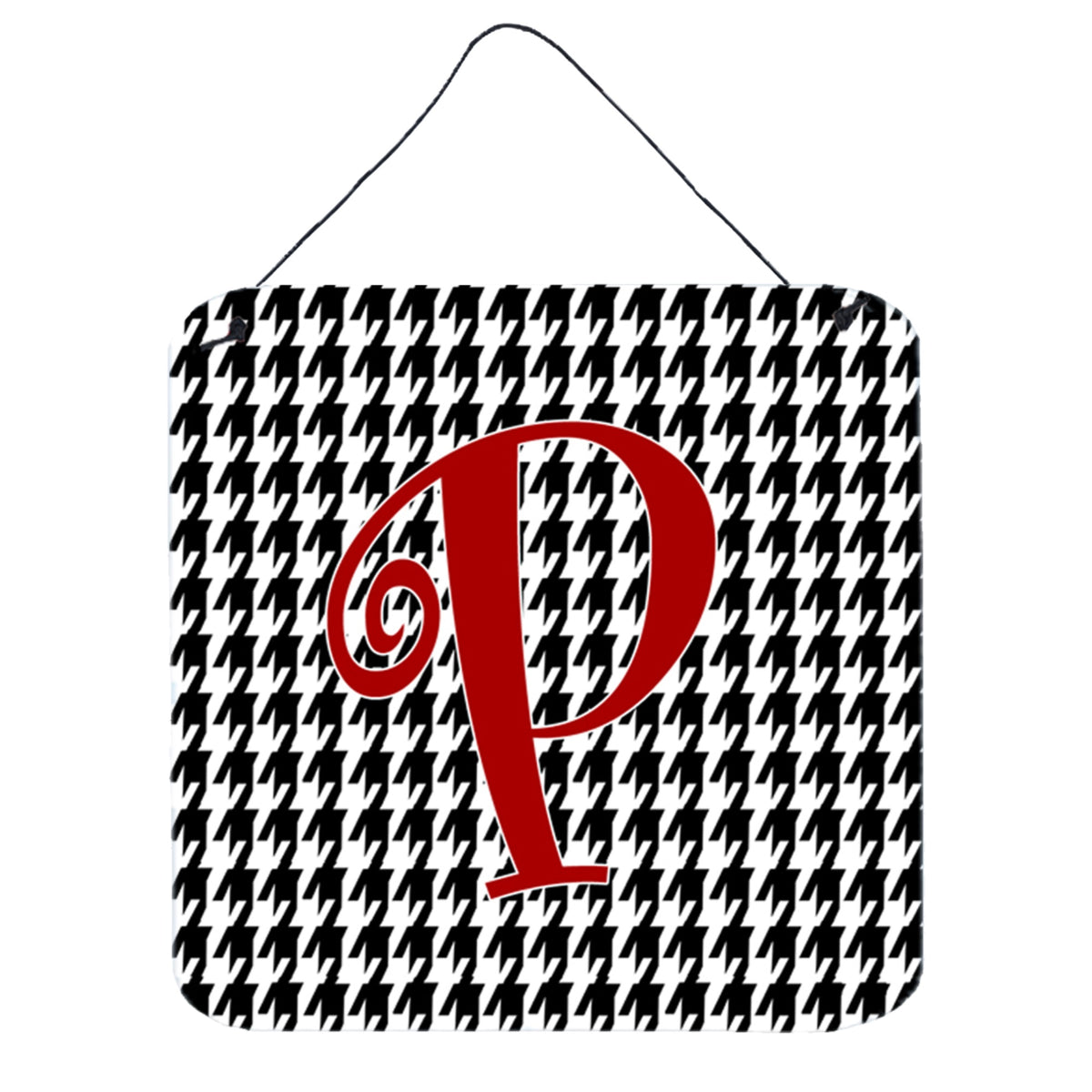 Letter P Initial Monogram  Houndstooth Black Wall Or Door Hanging Prints