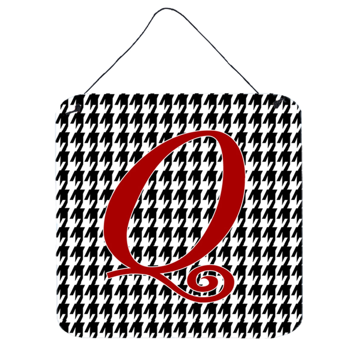 Letter Q Initial Monogram  Houndstooth Black Wall Or Door Hanging Prints