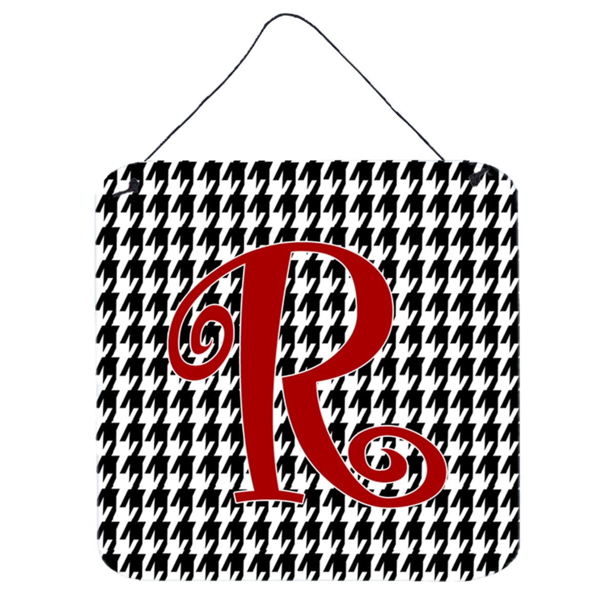 Letter R Initial Monogram  Houndstooth Black Wall Or Door Hanging Prints