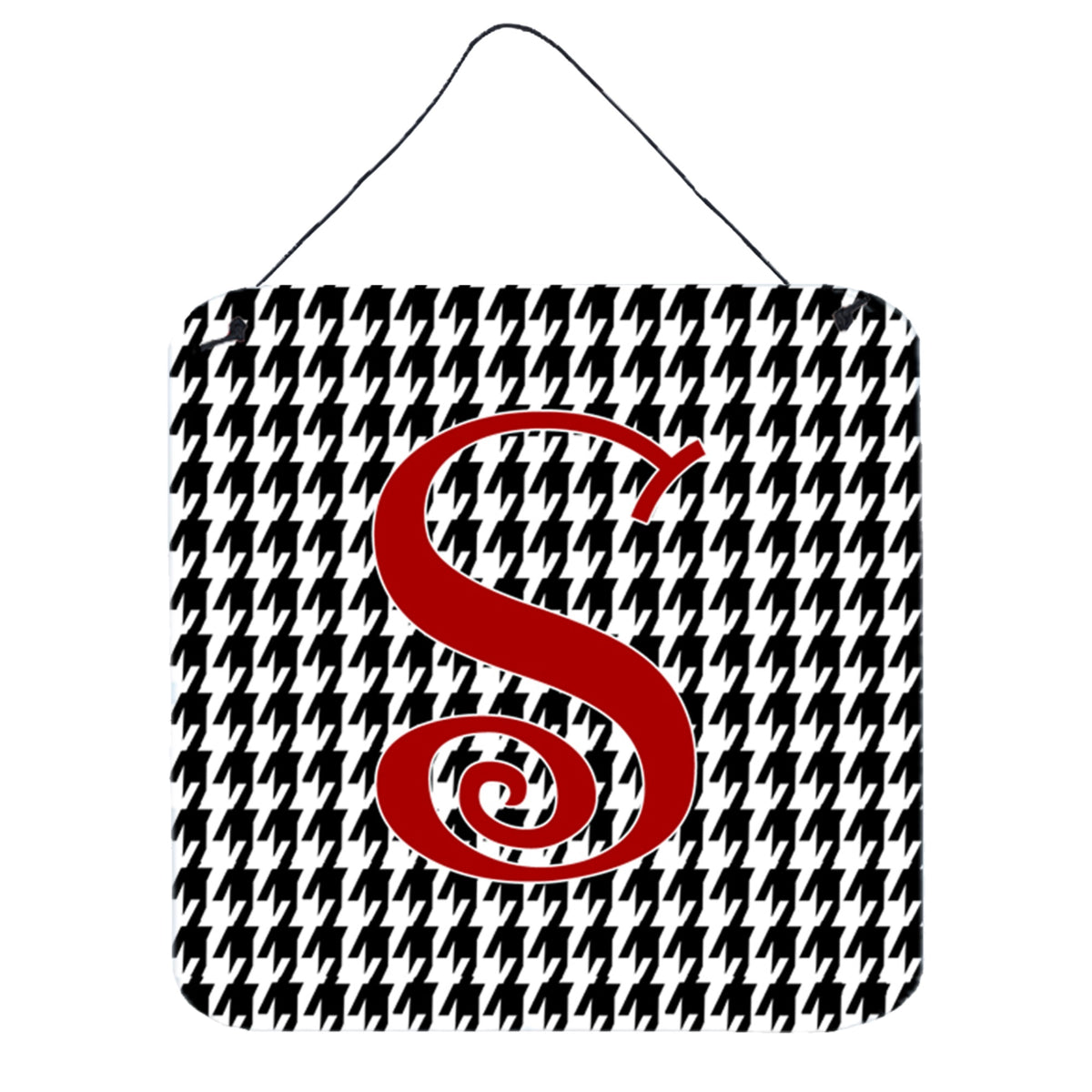 Letter S Initial Monogram  Houndstooth Black Wall Or Door Hanging Prints