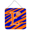 Letter E Initial Tiger Stripe Blue And Orange Wall Or Door Hanging Prints