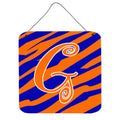 Letter G Initial Tiger Stripe Blue And Orange Wall Or Door Hanging Prints