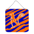 Letter N Initial Tiger Stripe Blue And Orange Wall Or Door Hanging Prints