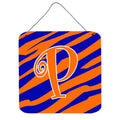 Letter P Initial Tiger Stripe Blue And Orange Wall Or Door Hanging Prints