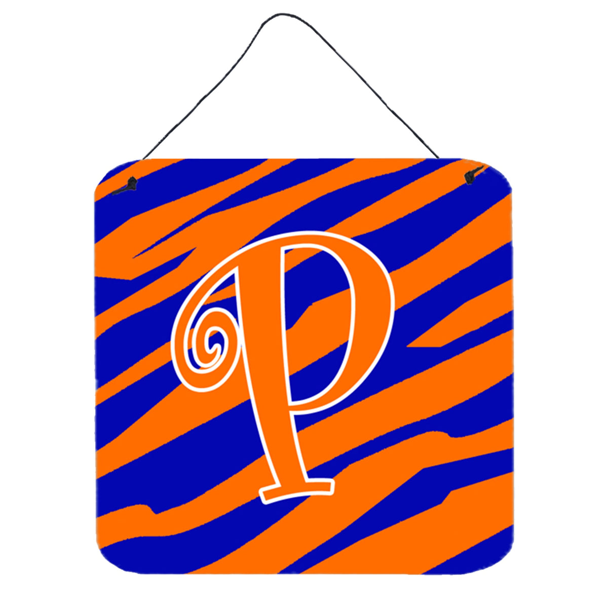 Letter P Initial Tiger Stripe Blue And Orange Wall Or Door Hanging Prints