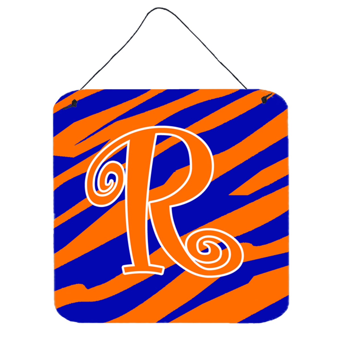 Letter R Initial  Tiger Stripe Blue And Orange Wall Or Door Hanging Prints