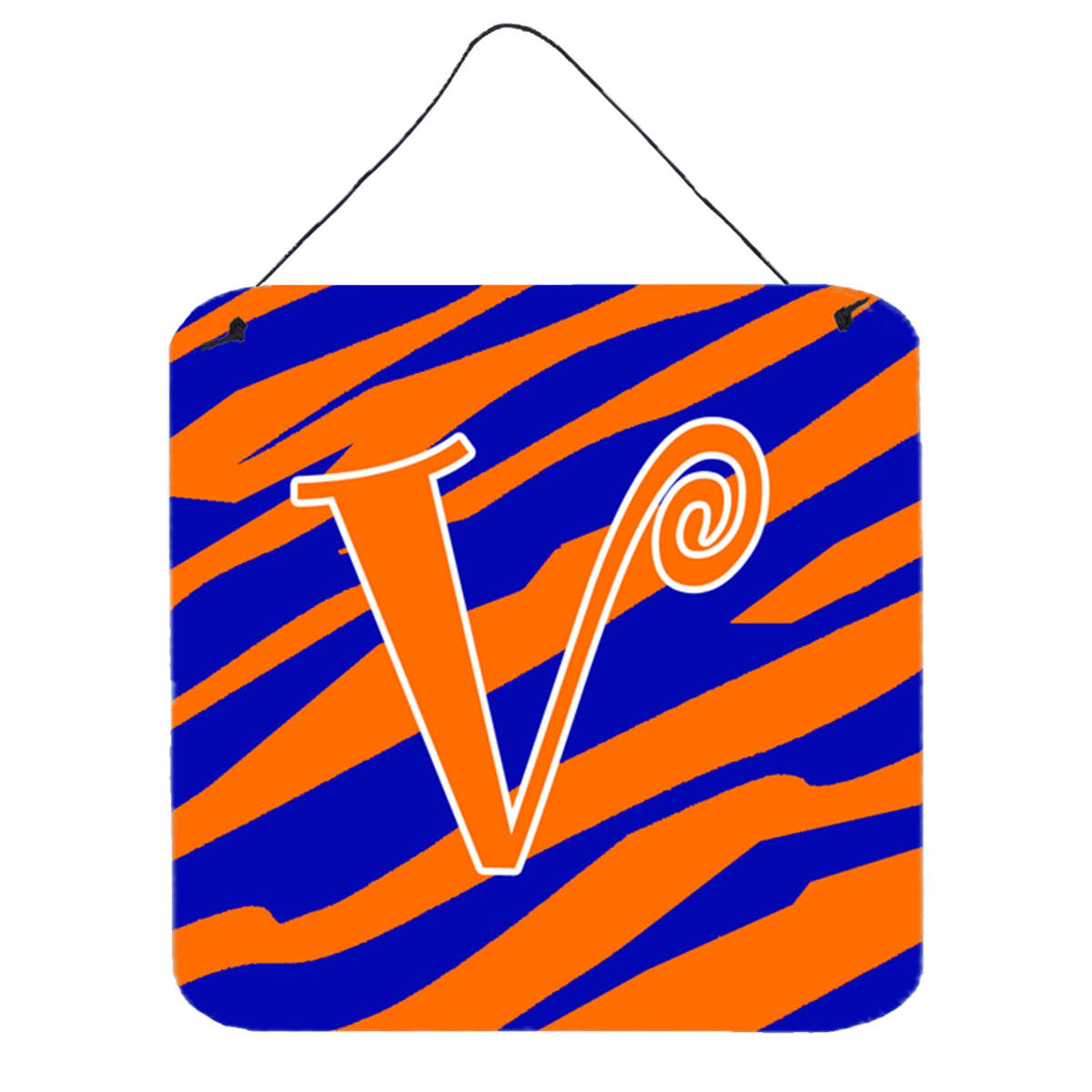 Letter V Initial  Tiger Stripe Blue And Orange Wall Or Door Hanging Prints