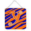 Letter Y Initial  Tiger Stripe Blue And Orange Wall Or Door Hanging Prints