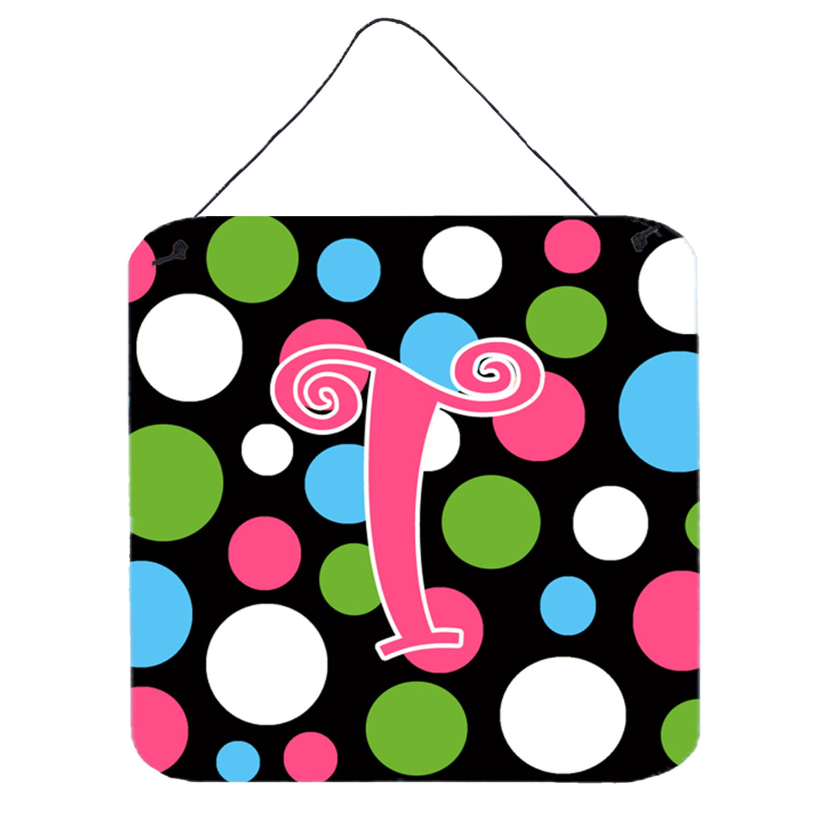 Letter T Initial Monogram  Polkadots And Pink Wall Or Door Hanging Prints