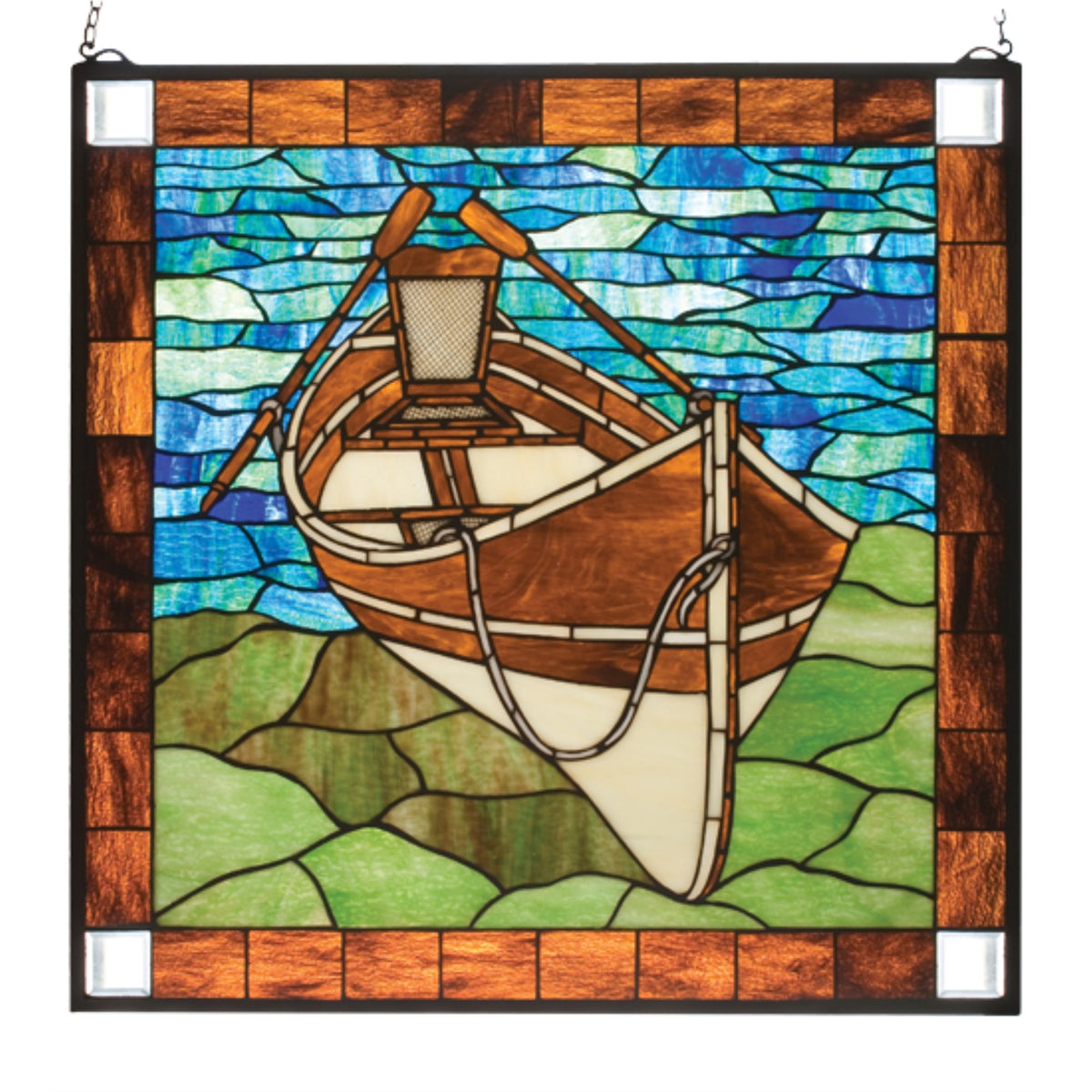 26 Inch W X 26 Inch H Beached Guideboat Stained Glass Window