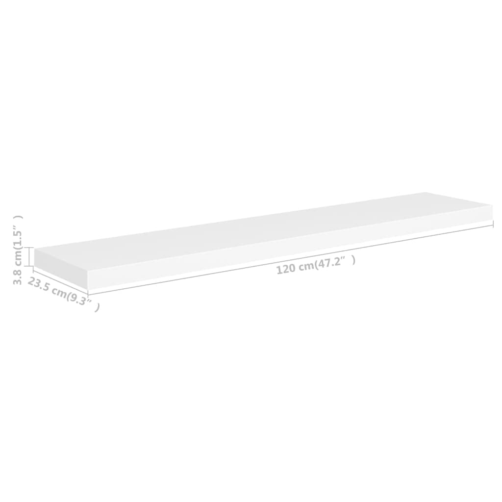 Floating Wall Shelves -SKM Floating Wall Shelves 4 pcs White 47.2&quot;x9.3&quot;x1.5&quot; MDF
