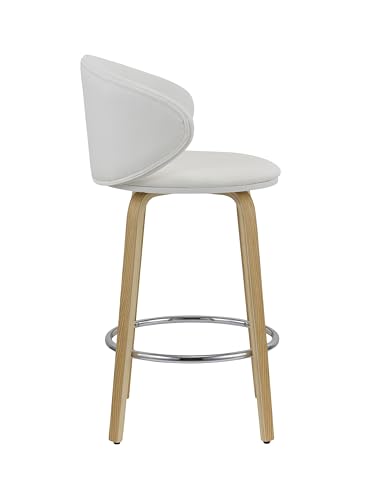 Neos Modern Furniture 26''H White PU Stool with Wood Leg, Set of 2