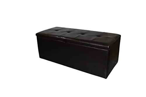 HomeRoots Wood, Polyurethane Foam: 97%, Polyester Fabric: 3% Brown Faux Leather Storage Bench