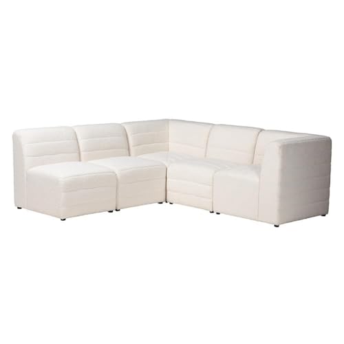 Baxton Studio Maya Modern White Boucle Fabric 5-Piece Modular Sectional Sofa White/Boucle