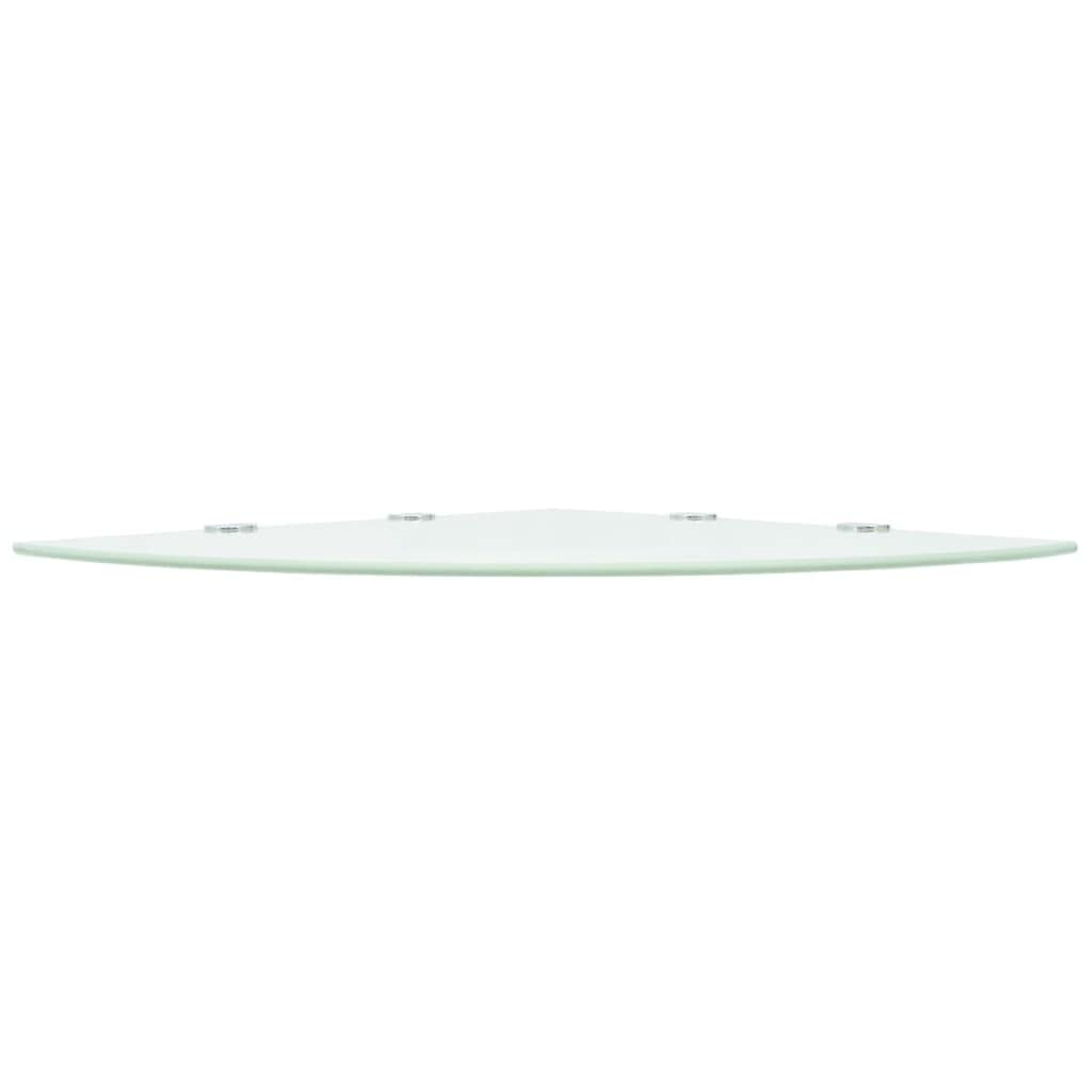 vidaXL Corner Shelf with Chrome Supports - White 17.7" Glass Floating Shelf for Wall, Tempered Safety Glass Shelf for Bathroom/Living Room Storage