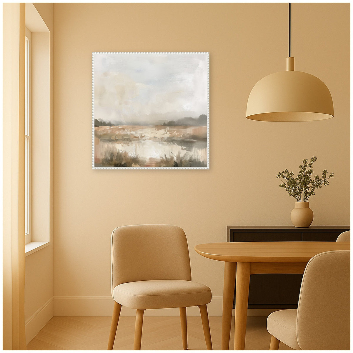 Neutral Abstract Landscape by The Creative Bunch Studio Framed Canvas Wall Art Print