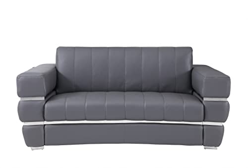 HomeRoots 75&quot; Dark Gray Italian Leather with Chrome Accents Love Seat