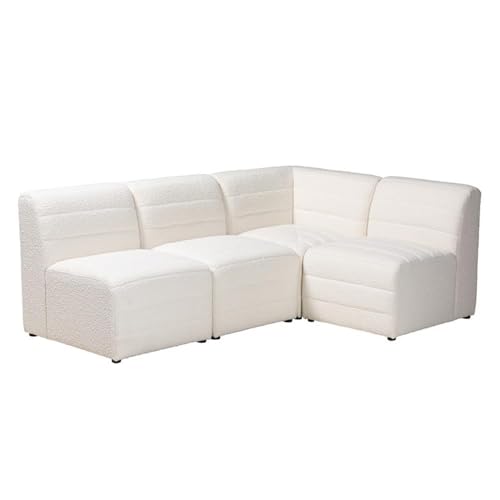 Baxton Studio Maya Modern White Boucle Fabric 4-Piece Modular Sectional Sofa White/Boucle