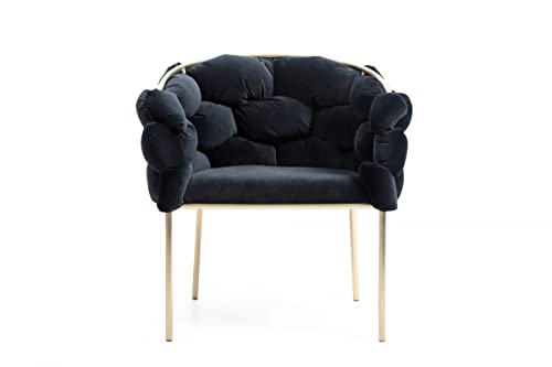 HomeRoots Black Geo Velvet and Brushed Brass Velvet Dining Chair