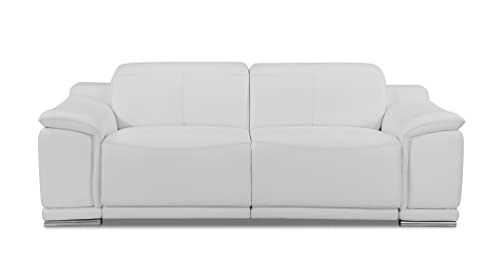 HomeRoots 86' White Genuine Leather Reclining Sofa