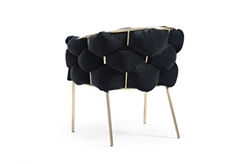 HomeRoots Black Geo Velvet and Brushed Brass Velvet Dining Chair