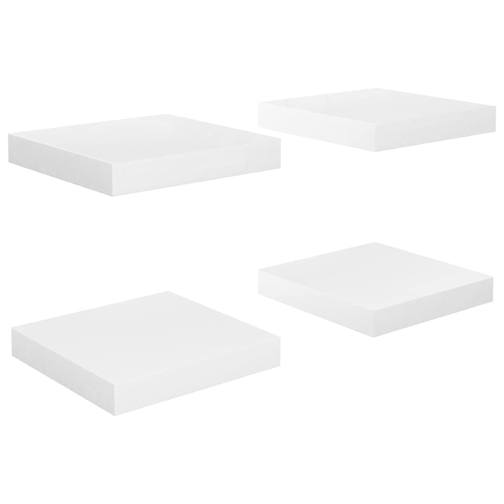 NusGear Floating Wall Shelves 4 pcs High Gloss White 9.1&quot;x9.3&quot;x1.5&quot; MDF