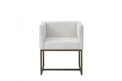 HomeRoots Off-White Fabric, Metal White Antique Velvet Brass Dining Chair