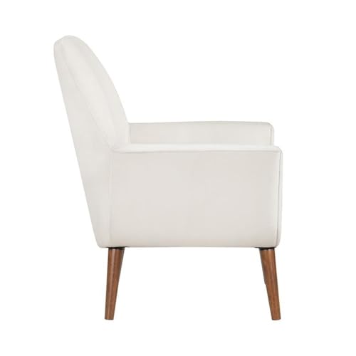 Comfort Pointe Accera Mid-Century Sea Oat Cream Velvet Arm Chair With Brown Solid Wood Legs