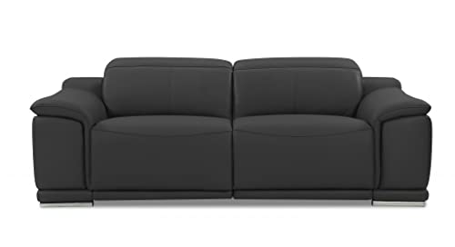 HomeRoots 86&quot; Dark Gray Genuine Leather Reclining Sofa