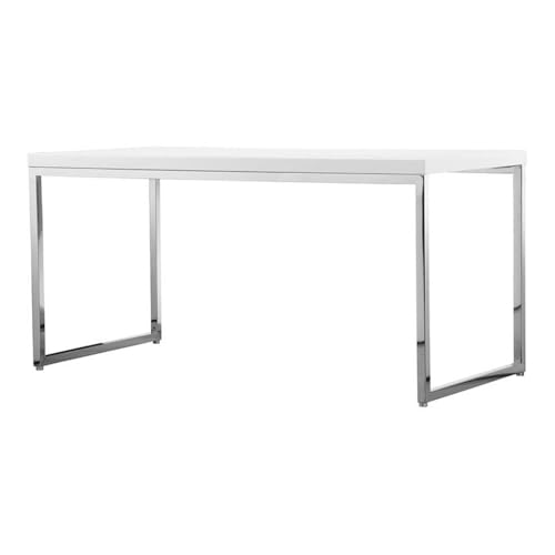 Pangea Home Fred Modern Gloss Lacquer & High Polished Steel Metal Desk In White