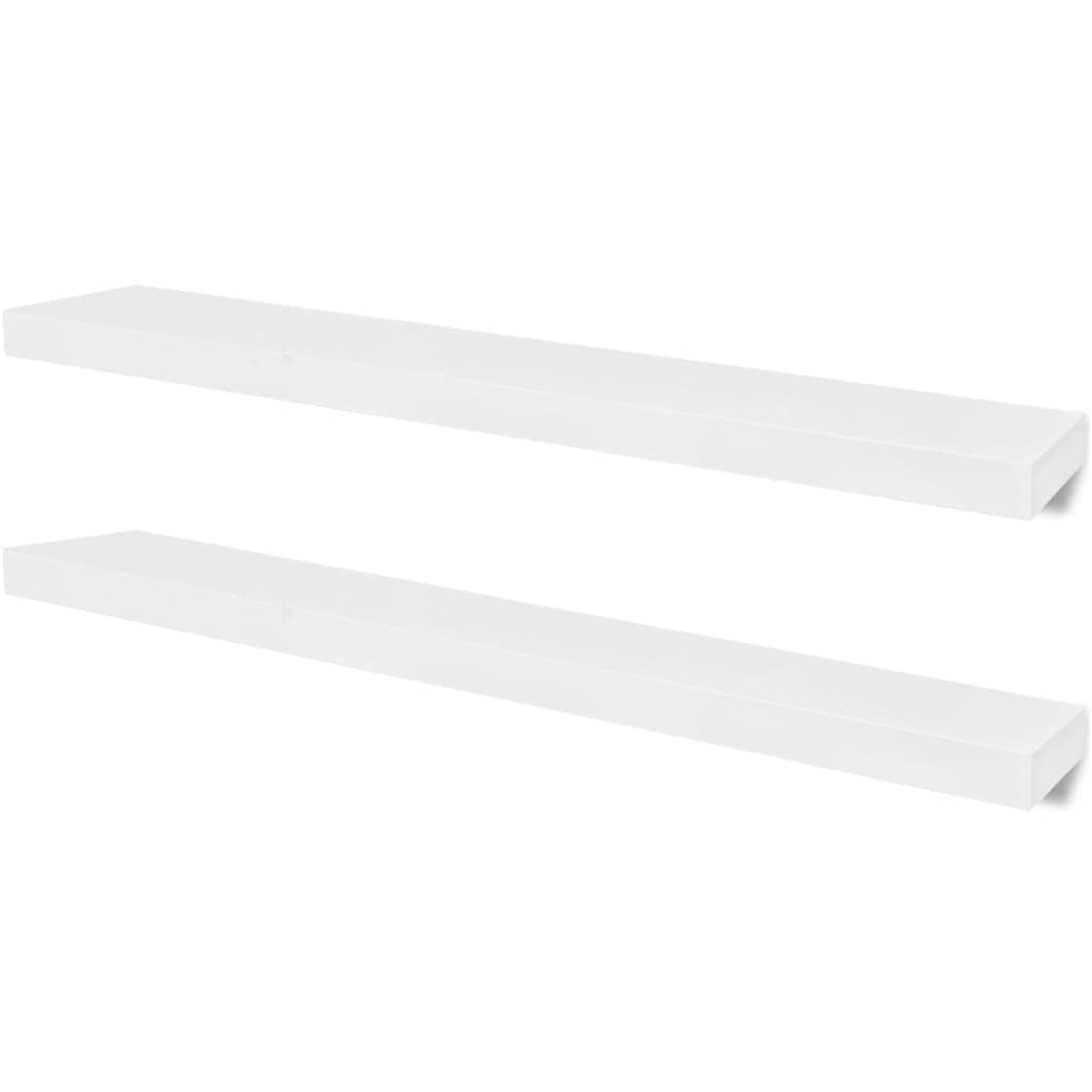 vidaXL 2 Piece Set of White Matte Finish MDF Floating Wall Shelves for Book/DVD Display and Storage