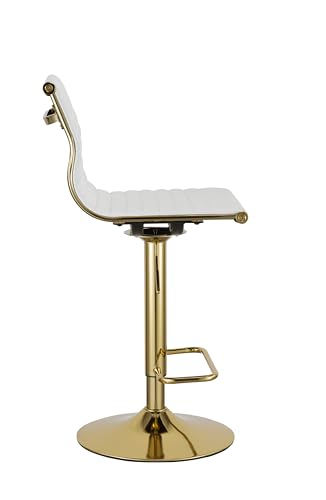 Neos Modern Furniture Adjustable White PU Bar Stool with Gold Leg - Thumbnail 3