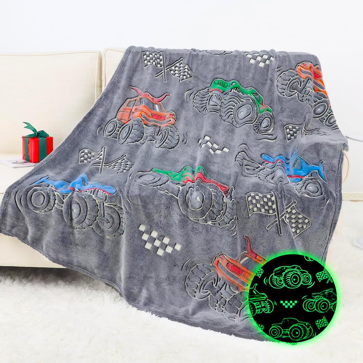 Ohoit Car Gifts For Kids Boys Cute Truck Blanket Glow In The Dark Blanket For Kids Boys Blanket For Sofa Couch Bed Birthday Chri