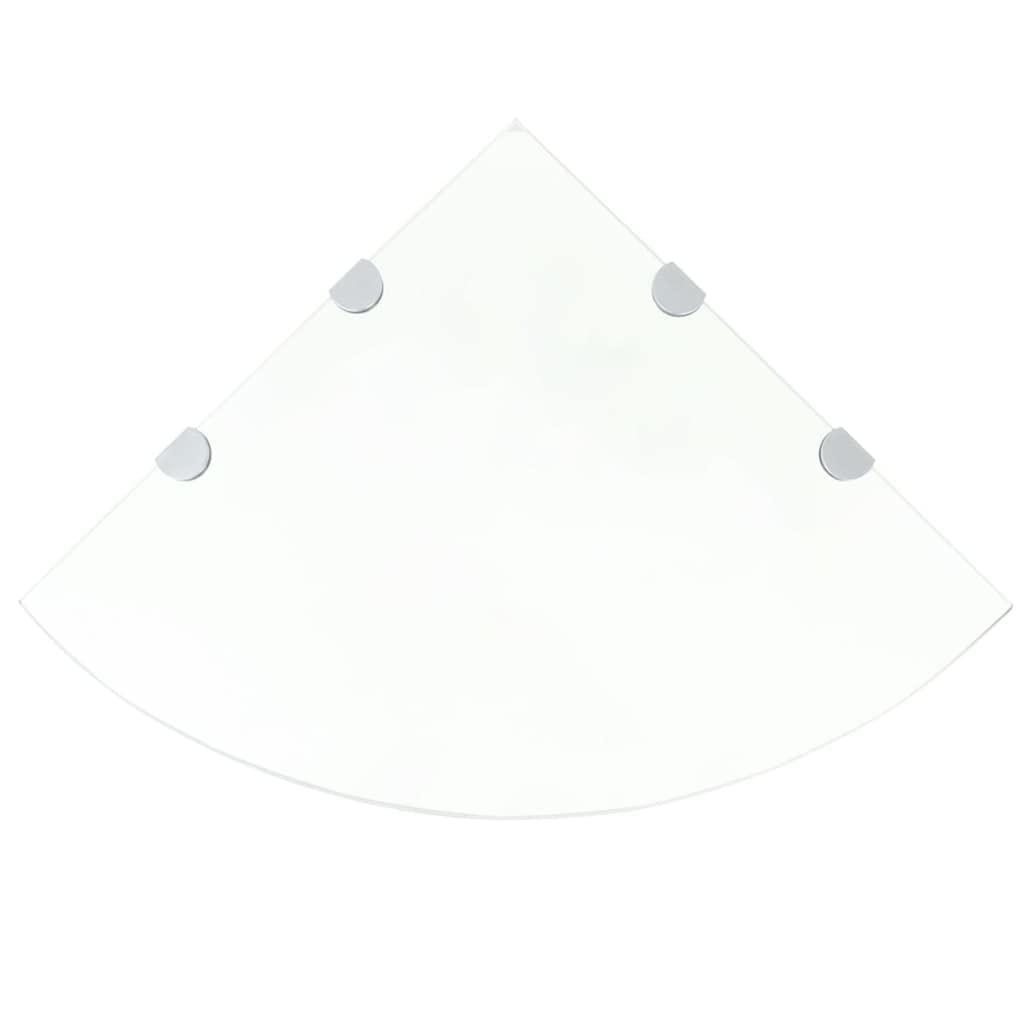 vidaXL Corner Shelf with Chrome Supports, Clear Tempered Glass Corner Shelf, Easy to Install Wall Shelf, Ideal for Bathroom, Kitchen, and Living Room